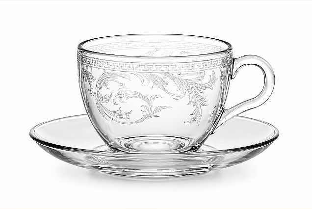 Cappuccino Cups with Saucers, Glass-Etched, Versal