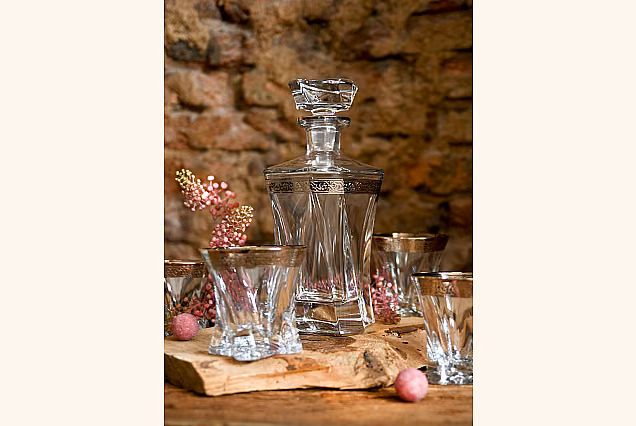 Ambasador Platin-AZZ Luxury Crystal Decanter with 6 Whisky Glasses