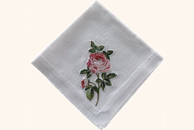 Embroidered Napkin - Pink Rose