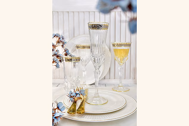 Elegant Decorated Palermo Crystal-PCA Champagne Flutes 180ml