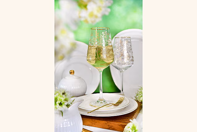 Gilded White Wine Glasses Forest-FC, Set of 6