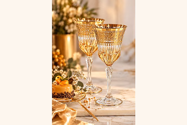 Amalfi-AB Luxury Water Goblets 280ml with Gold Decoration, Set of 6
