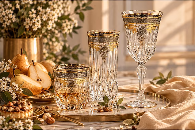 Jesolo-JK Crystal Whisky Glasses with Gold, Set of 6