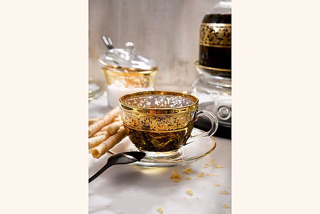 Gilded Cappuccino Cups with Saucers Panama-PNK