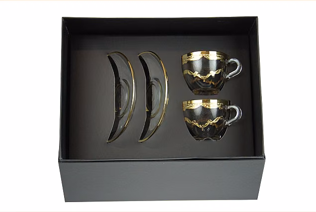 Bejrut-BW Espresso Cups with Saucers, Set of 2