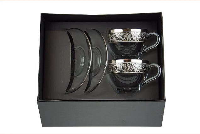 Panama Platin-PPI Cappuccino Cups with Saucers, Set of 2