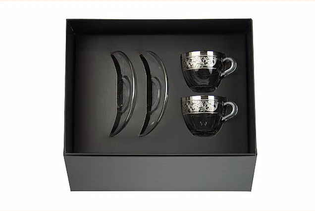 Panama Platin-PPJ Espresso Cups with Saucers, Set of 2