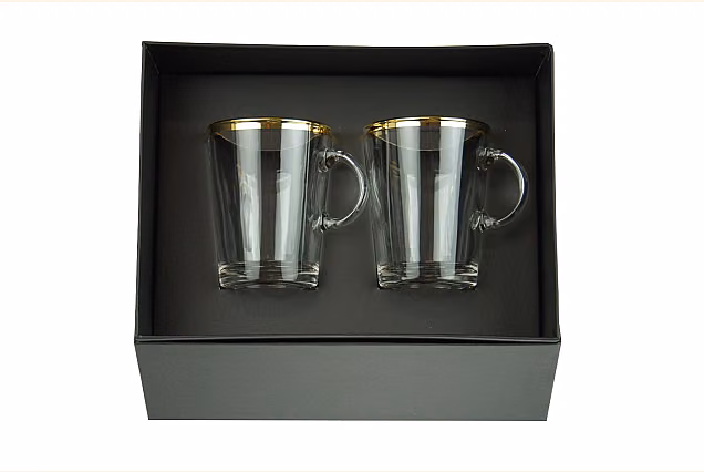 Faro Gold-FM Tea Glasses with Handle 250ml, Set of 2