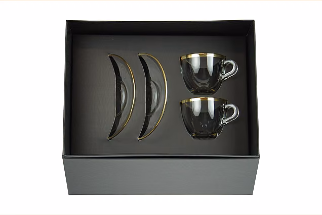 Faro Gold-FO Espresso Cups with Saucers, Set of 2