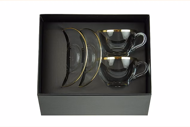 Faro Gold-FN Cappuccino Cups with Saucers, Set of 2