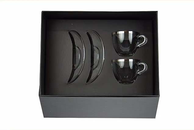 Faro Platinum-FPP Espresso Cups with Saucers, Set of 2