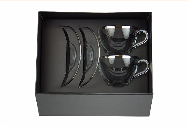Faro Platinum-FPR Cappuccino Cups with Saucers, Set of 2